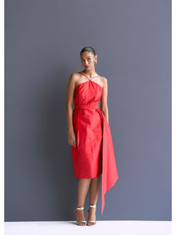 Manika Nanda - Red Dress With Detachable Belt (Set of 2)