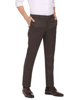 Arrow - Men Dark Brown Mid Rise Twill Solid Formal Trousers