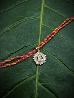 Digital Dress Room - Letter E Name Rakhi Fancy Designs Alphabet Gold Plated Customised Ad Mauli