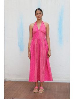 Chidiyaa - Flower Joba Block printed Cotton Pink Dress