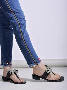 Shoetopia - Elegant Rhinestones Bow Black Sandels For Women and Girls