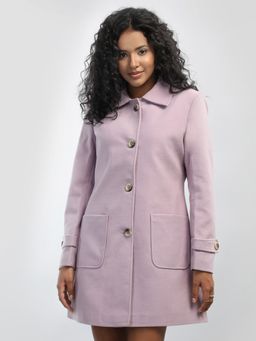 HONNETE - Lilac Solid Casual Spread Collar Coat