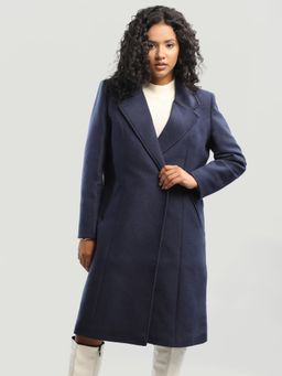 HONNETE - Navy Checked Casual Notched Lapel Overcoat