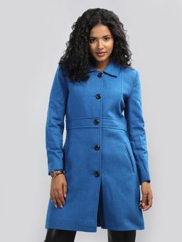 HONNETE - Cobalt Blue Solid Casual Spread Collar Overcoat