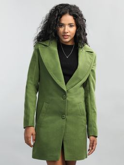 HONNETE - Sap Green Solid Casual Notched Lapel Coat