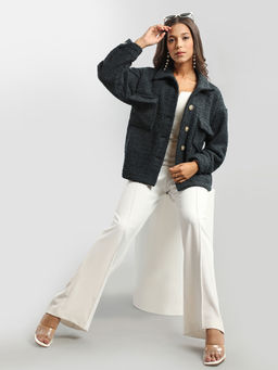 HONNETE - Green Solid Regular Fit Pea Coat