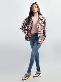 HONNETE - Pink Checked Regular Fit Pea Coat