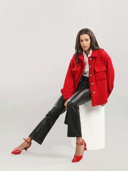 HONNETE - Red Textured Regular Fit Pea Coat