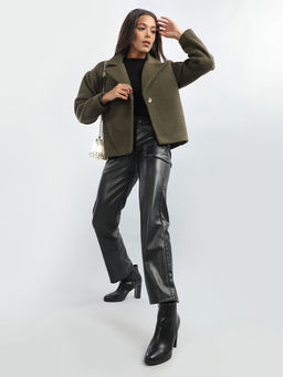 HONNETE - Olive Solid Regular Fit Pea Coat