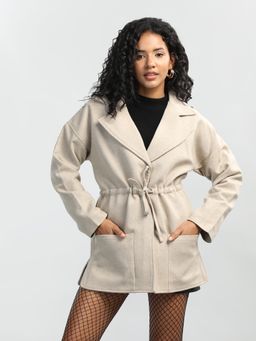 HONNETE - Offwhite Solid Casual Notched Lapel Coat