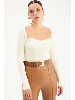 Sateen - Women's Ecru Solid Pattern Top (Free Size)