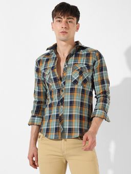 Campus Sutra - Men Checkered Casual Green Shirt