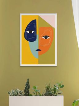 Nestroots - Vibrant Abstract Two-Faced Beauty Artwork Black Frame Wall Painting