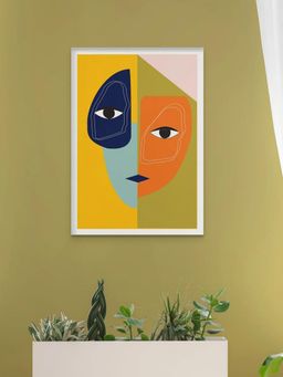 Nestroots - Vibrant Abstract Two-Faced Beauty Artwork Gold Frame Wall Painting
