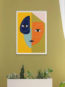 Nestroots - Vibrant Abstract Two-Faced Beauty Artwork White Frame Wall Painting