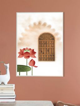 Nestroots - Lotus Door Canvas Art Printed White Frame Wall Painting