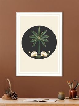 Nestroots - Monochrome Palm Tree Canvas Art Printed White Frame Wall Painting