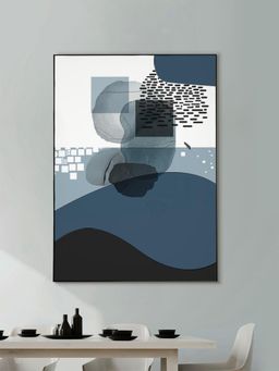 Nestroots - Blue Black Waves Canvas Art Abstract Black Frame Wall Painting