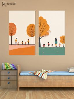 Nestroots - Childrens Joyful Outdoor Playtime Canvas Wall Paintings for Kids Room (Pack of 2)