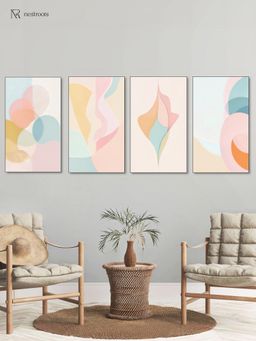 Nestroots - Elegant Abstract Pastel Black Frame Wall Paintings Canvas (Pack of 4)