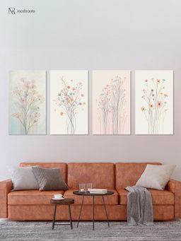 Nestroots - Floral Symphony: Canvas White Frame Wall Paintings (Pack of 4)