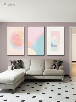 Nestroots - Vibrant Abstract Art Canvas Black Frame Wall Paintings (Pack of 3)