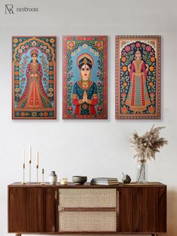 Nestroots - Elegant Indian Woman Canvas Series Printed Wall Paintings (Pack of 3)
