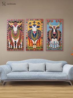 Nestroots - Collection Of Sacred Indian Cow Wall Paintings (Pack of 3)
