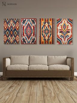 Nestroots - Vibrant Tribal Pattern Canvas Collection Printed Wall Paintings (Pack of 4)