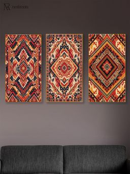 Nestroots - Southwestern Geometric Canvas Art Printed Gold Frame Wall Paintings (Pack of 3)