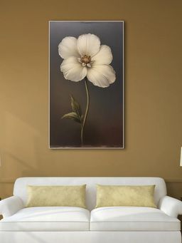 Nestroots - Delicate White Flower Canvas Series Vintage Printed Black Frame Wall Painting