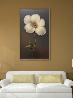 Nestroots - Delicate White Flower Canvas Series Vintage Printed White Frame Wall Painting