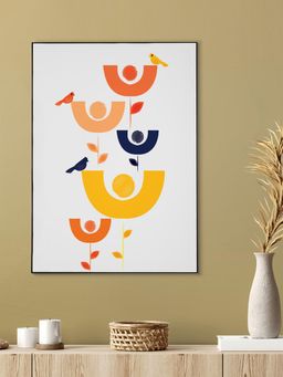 Nestroots - Colorful Birds Abstract Canvas Print Black Frame Wall Painting