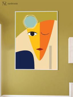 Nestroots - Vibrant Abstract Face Artwork White Frame Wall Painting
