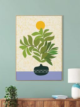 Nestroots - Serene Sunlit Plant Art Canvas Gold Frame Wall Painting