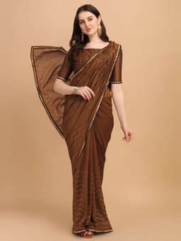Amrutam Fab - Womens Vichitra Silk Printed Yellow Saree With Unstitched Blouse Piece