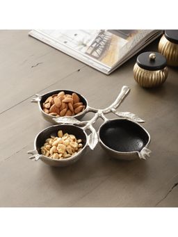 De Maison Decor - Silver Black Pomegranate Metal three Leaf Platter