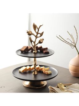 De Maison Decor - Gold Black Pomegranate Metal Two Layer Cake Stand