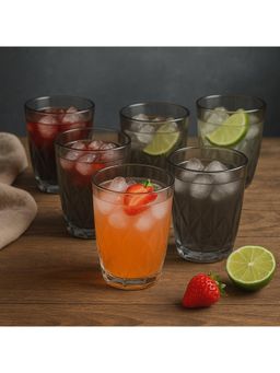 Smartserve - Transparent Grey Lead Free Glass 280ml Water or Juice Glasses (Pack of 6)