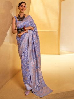 Akhilam - Womens Silk Blend Lavender Woven Design Designer Saree with Unstitched Blouse