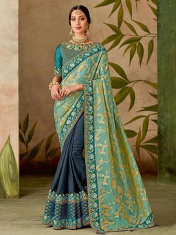 Odette - Teal Blue Weaved Silk Designer Saree with Unstitched Blouse