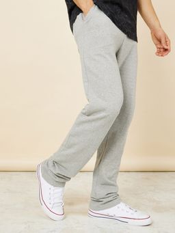 Styli - Grey Solid Straight Fit Open Hem Trackpant