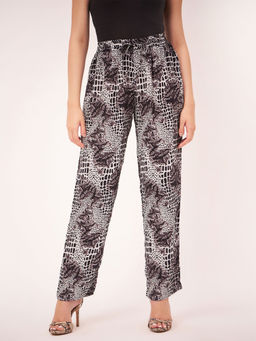 First Resort by Ramola Bachchan - Black and White Baroque Animal Print Pant