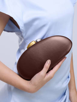 RSVP by Nykaa Fashion - Dark Brown Asymmetric Pebble Shaped Hardcase Women's Clutch