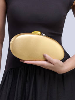 RSVP by Nykaa Fashion - Gold Asymmetric Pebble Shaped Hardcase Women's Clutch