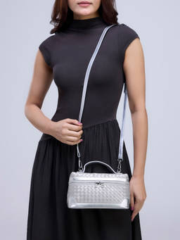 RSVP by Nykaa Fashion - Silver Textured Vanity Case Sling Bag For Women
