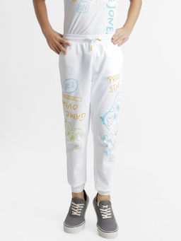 Jack & Jones Junior - Boys Printed White Trackpants