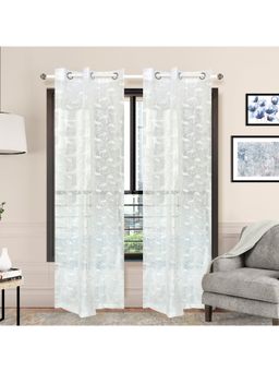 At Home by Nilkamal - Arias Luxuria Sheers Floral Long Door Curtain White (Set of 2)