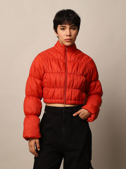 ONLY - Orange Cropped Puffer Jacket