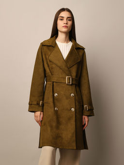 ONLY - Olive Suede Trench Coat